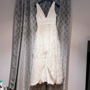 BCBGMAXAZRIA hi/low faux feather gown